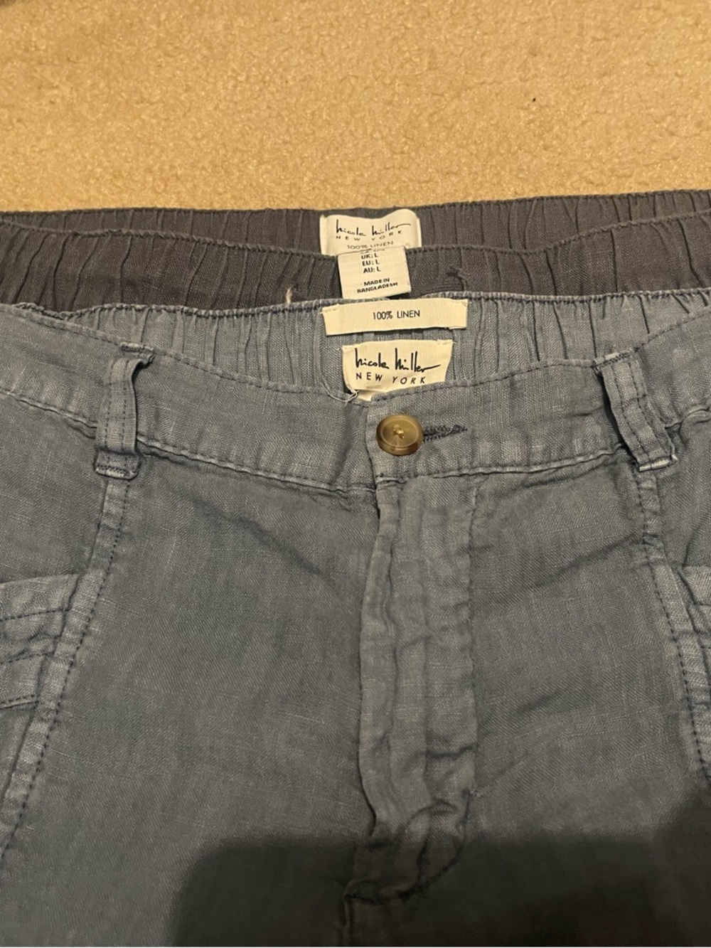 Nicolle Miller 100% Linen Pants Grey and Blue Bundle of Two Size L minimalist